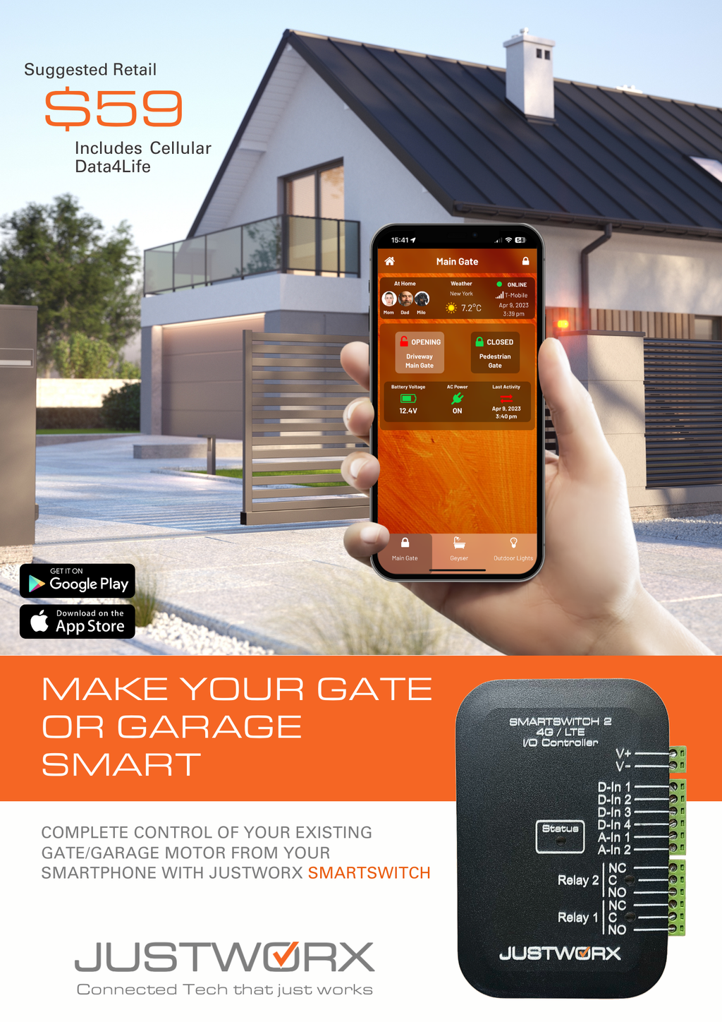 Justworx SOLO - Stand-alone 4G Gate / Garage Controller