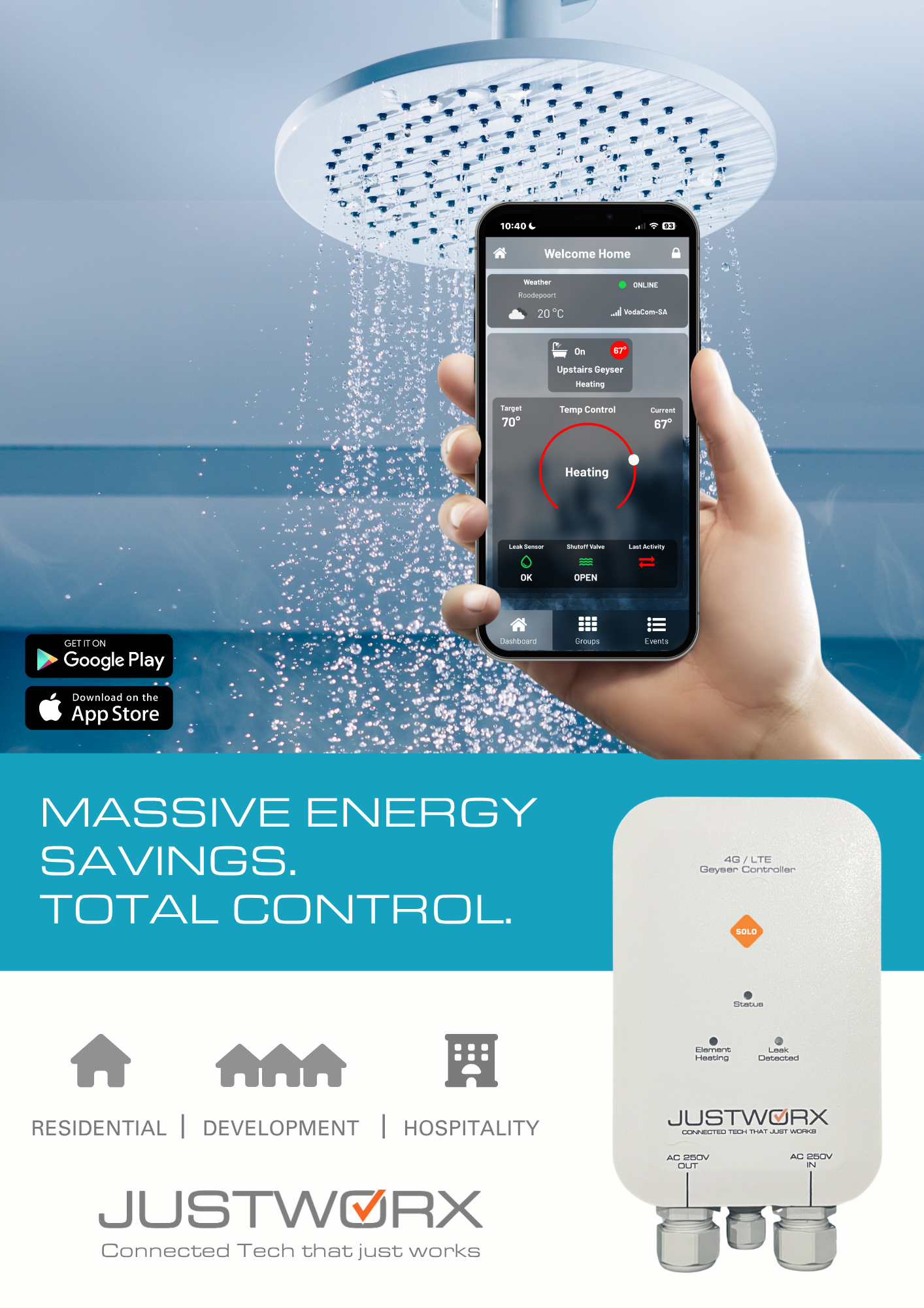 Justworx SOLO - Stand-alone 4G Geyser Controller
